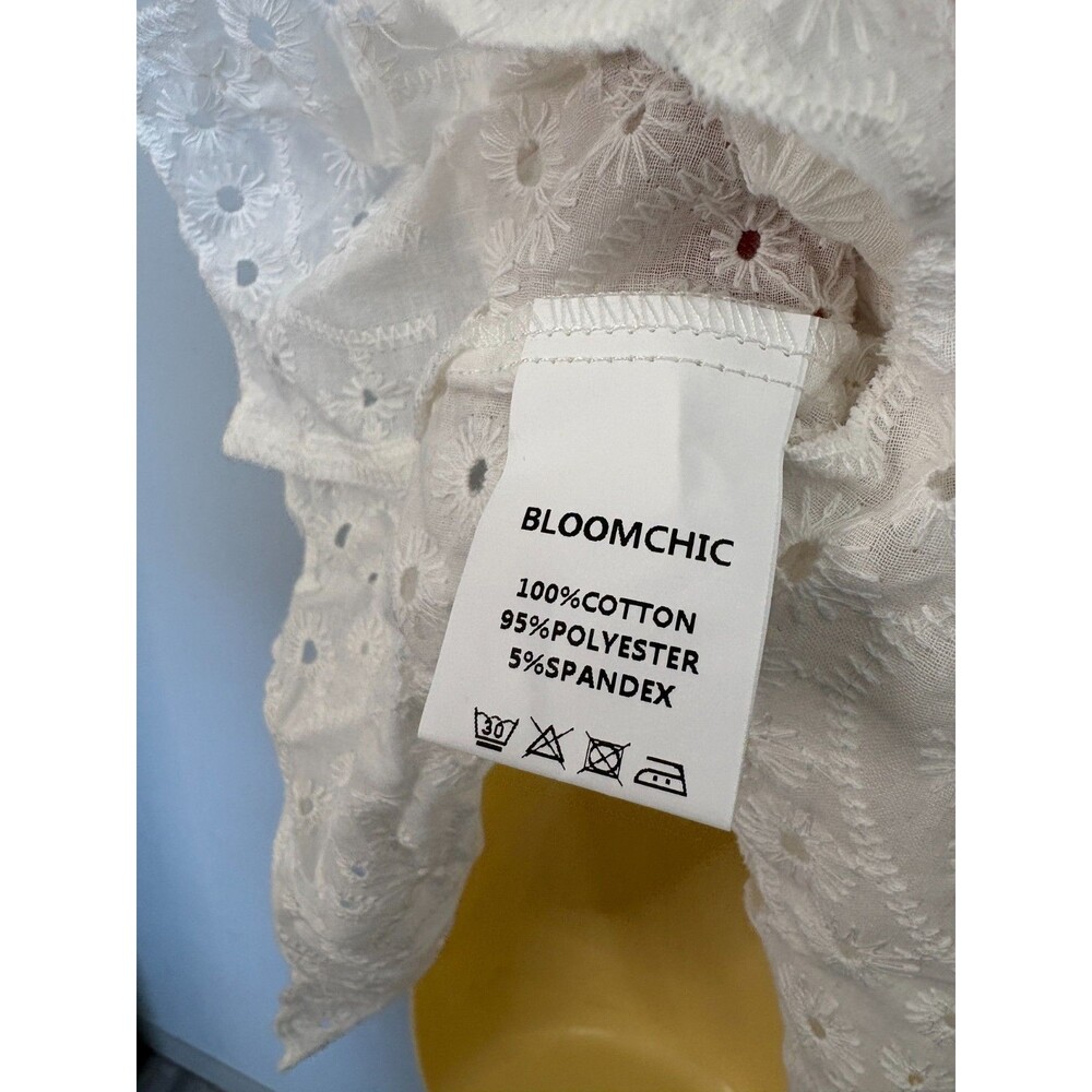 Bloomchic 10 M Solid Ruffles Scalloped Trim Laser Cut Blouse White - Picture 10 of 11
